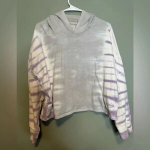 Anthropologie Saturday Sunday Purple Gray Crop Tye Die Sweatshirt Hooded Size S